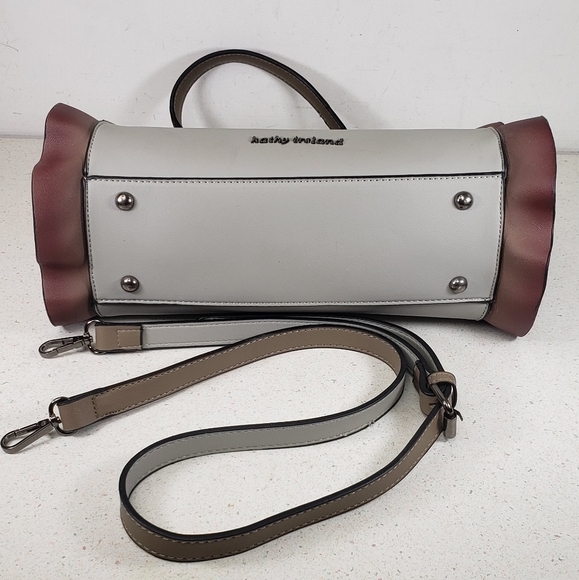 Kathy Ireland Designer Handbag - Gray & Brown Ruffle Crossbody Handbag Purse - Picture 10 of 16